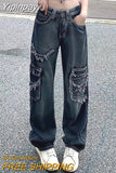 Yipinpay Vintage Y2K Streetwear Baggy Jeans Femme High Waisted Straight Wide Leg Pants Denim Trousers Fairy Grunge Alt Clothes