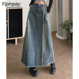 Yipinpay Fishtail Denim Women Skirt High Waist Retro Raw Edge