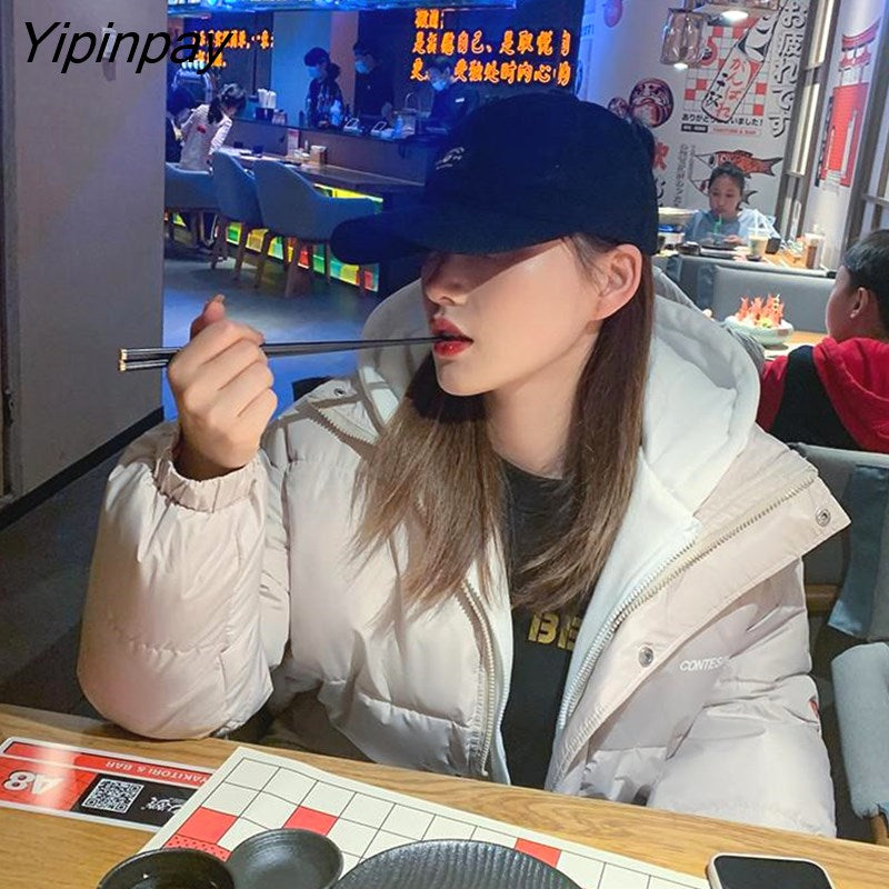 Yipinpay Thicken Women Coats And Jackets Winter Casual Fake Two Piece Cotton Jacket Stitching Hood