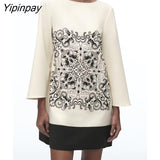 Yipinpay Spring Summer Women Printed Mini Dresses 2023 Elegant O-neck Party Thin Dress Causal Long Sleeve Straigh Vestidos