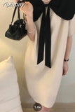 Yipinpay Bow Peter Pan Collar Loose Dress Mini Black Casual Vestido Curto Summer 2023 Jurken Vintage Elegant Pink Korean Femme Robe
