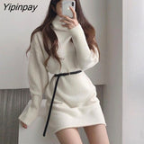Yipinpay Oversized Sweater Dress Female Full Sleeve Casual Pullover Turtleneck Pullover Knitted Mini Dress Women Autumn Winter