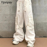 Yipinpay Women pants Harajuku Oversize high street style white Cargo pants fashion pants for women with chain causal female pants