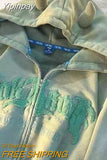Yipinpay Horn Little Devil Letter Embroidered Zipper Hoodies Women Y2K Street Retro Trend Cardigan Couple Fashion Sweatshirt