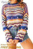 Yipinpay Women Round Neck Loose Sweaters, Bohemian Long Sleeve Crochet Knit Pullover Tops