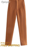 Yipinpay Women's Pants High Waist Pants For Women 2023 Spring Streetwear Pink Green Pants Multicolor Office Wear Woman Trousers 920