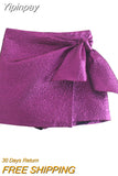 Yipinpay Bow Women's Skort High Waist Bermuda Shorts Woman Fashion 2023 Shiny Baggy Shorts Women Streetwear Sexy Bottom For Women