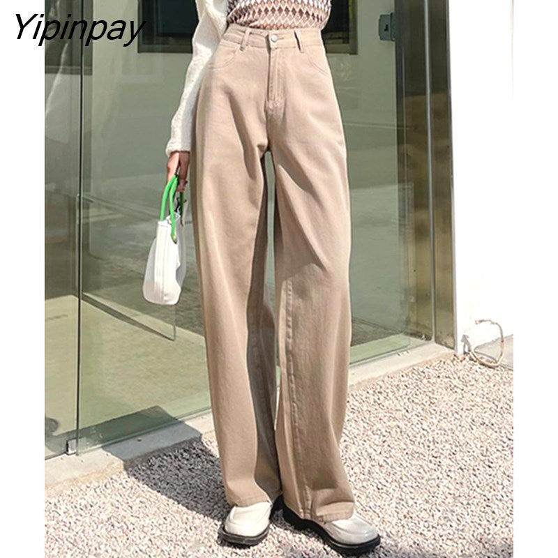 Yipinpay Classic Baggy Straight Jeans Femme High Waist Relaxed Fit Mom Jeans Women Streetwear Plus Size Yellow Denim Trousers