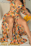 Yipinpay Women Elegant Spaghetti Straps Cris Cross All Over Print Midriff High Silt Maxi Beach Party Sexy Vacation Dress
