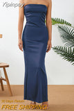 Yipinpay Women Sleeveless Backless Dress Solid Color Strapless Elegant Fashion Cocktail Party Wedding Banquet Dress Street Style S-XL