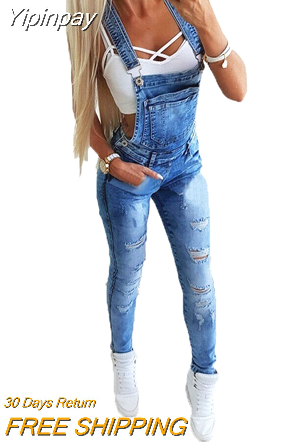 Yipinpay Women Pants Fashion Jeans Female Street Overalls Loose Casual Hole Pants Lady Full Length Trousers Hot 2023