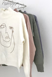 Yipinpay Embroidered Sweater Woman High Collar Long Sleeve Knit Wool Pullover Spring and Autumn 2023