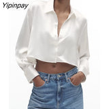 Yipinpay 2023 Summer Women Hollow Out Blouses Shirt 2023 Fashion Female Long Sleeve Short Tops Single Breasted Bow T-Shirts