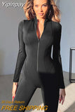 Yipinpay Autumn New Jumpsuit Women Slim Fit Sexy Jump Streetwear Sexy Ladies Long Sleeve Pants Bodycon V-neck Jumpsuit