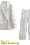 Yipinpay TRAF 2023 Fashion Striped Woman Pants Sets Women's Blazer + Pants Two Piece Set for Women Chic Elegant Ladies Trouser Sets