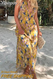 Yipinpay 2023 Print Halter Long Dress Women Summer Sexy Backless Dress Woman Knot Off Shoulder Midi Beach Holiday Party Dresses