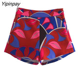 Yipinpay 2023 Summer Women 2PCS Print Blouses+Skirts Set New Turn Down Collar Long Sleeve Tops High Waist Dress Girl Outfits