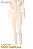 Yipinpay White Long Sleeve Sexy Rompers Women Jumpsuit Casual Hollow Out Lace Up Bodycon Jumpsuits 2023 Femme Workout Overalls