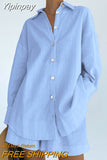 Yipinpay Loose Women's Homewear 2 Piece Sets Cotton Long Sleeve Sleepwear Female Casual Suits With Shorts Oversized Outfits