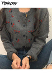 Yipinpay Cropped Cardigan Button Gilet Femme Manche Longue Knitted Sweater Cashmere Women Harajuku Blusa Termica Cute Chunky Knit