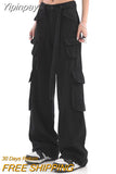 Yipinpay Pockets Cargo Pants for Women Straight Oversize Pants Harajuku Vintage 90S Aesthetic Low Waist Trousers Wide Leg Baggy Jeans