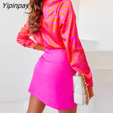 Yipinpay Women Chic Fashion Tiger Stripes Turn Down Collar Long Sleeves Button Casual Blouses Tops