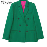 Yipinpay New Women Blazer Suit Sets 2023 Autumn Winter Double Breasted Office Outfits Jacket+Zipper Flare Trousers Outwear