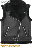 Yipinpay Black Faux Leather Jacket Women Faux Fur Sleeveless Vest Woman Winter 2023 Streetwear Y2k Zip Vest For Women Fashion Vests