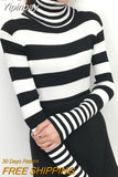 Yipinpay White Black Striped Sweaters for Women Harajuku Vintage Friends Knit Turtleneck Pullover Female Autumn High Street Top