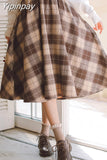 Yipinpay New Autumn/Winter Sweet Skirt Women Vintage Plaid Woolen Woven Skirts High Quality Vintage Elegant Skirt Female