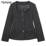 Yipinpay Ladies Blazer Jackets 2023 Spring Autumn Solid Office Outfits Coats Single Breasted Long Sleeve Chic Outwear