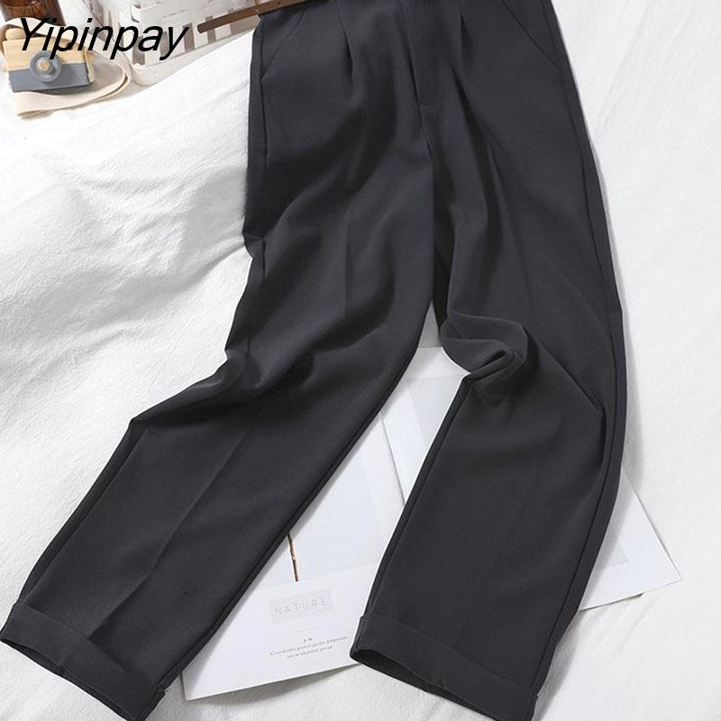 Yipinpay High Waist Winter Wide Brown Pants Elegant Woman Office Pants Trousers Loose Casual Women's Trousers Korean