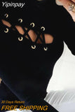 Yipinpay Women Sexy Hollow Out T-shirts Autumn Winter 2023 Clothes Evening Party Sexy Vintage y2k Fairy Grunge Long Sleeve Top Streetwear
