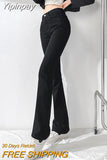 Yipinpay Thicken Velvet Warm Denim Flare Pants Stretch High Waist Casual Winter Plush Bell Bottom Jeans Woman