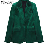 Yipinpay New Women Autumn Velvet Blazer Pants Set 2023 Fashion Office Single Button Jacket Coat Female Oversize Clothes Outerwear