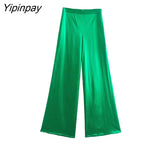 Yipinpay 2pcs 2023 Women Pants Shirts Sets Sleeveless Halter Collar Camisole+Wide Leg High Waist Trouser Causal Outwear