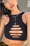 yipinpay Top Cut Out Tank Top Solid Slim Crop Top Women Basic Corset 90s Tops Sleeveless Baby Tee Summer Streetwear Y2K Clothes