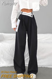 Yipinpay Patchwork Wide Leg Pants Women Black Contrast Casual High Waist Pants Spring Summer 2023 Baggy Trouser Office Ladies