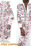 Yipinpay 2023 Print Long Shirt Women Button Up White Shirt Woman Vintage Long Sleeve Blouse Female Asymmetric Hem Summer Top