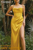 Yipinpay Maxi Dress Satin Bodycon Dress Women Party Dress 2023 New Arrivals Red Backless Sexy Celebrity Date Night Dresses