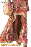 Yipinpay Women‣s Summer Casual Long Skirt Vintage Printing High-waist Irregular A-line Skirt