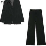 Yipinpay Women Velvet Blazer Suit Sets 2023 Spring Autumn 2Pcs Office Outfits Solid Jacket+Zipper Trousers Basic Long Pant Outwear