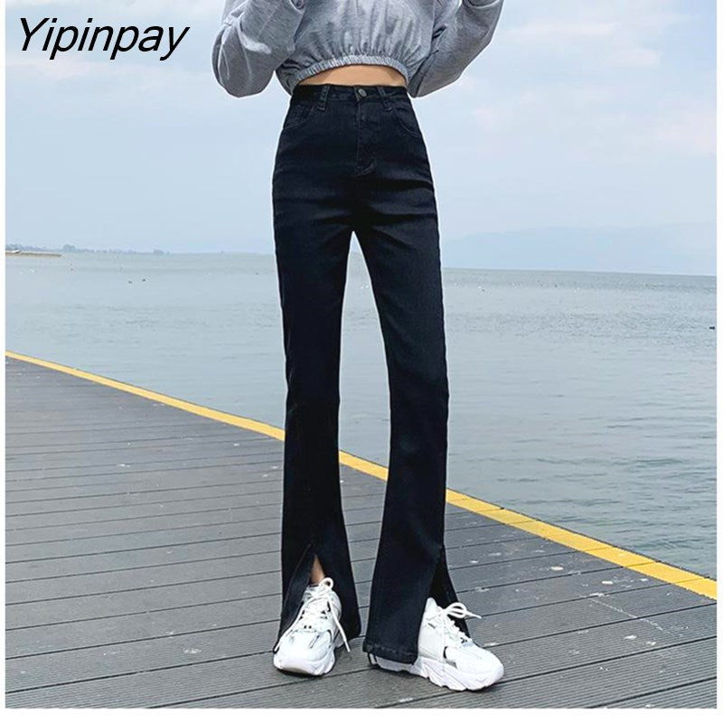 Yipinpay Black Loose Split Mom Jeans Woman Denim Pants High Waist Jeans Trousers Women Jean Taille Haute Femme
