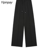 Yipinpay Solid Women Wide Leg Pants 2023 Spring Autumn Office Outfits Elastic Waist Pant High Street Drawstring Trousers