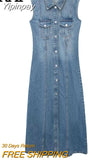 Yipinpay 2023 Blue Denim Dress Woman Jean Long Dresses For Women Sleeveless Midi Dresses Y2k Streetwear Women's Summer Dresses