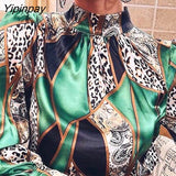 Yipinpay Women Fashion Elegant All Over Print Long Puff Sleeves Basic Lace Up Formal Blouses Tops