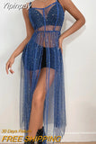 Yipinpay Summer Women Cover Up Dress Sleeveless Square Neck Beach Holiday Sequined Split Midi Beach Smock Skin-Friendly Comfortable