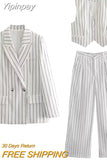 Yipinpay TRAF 2023 Fashion Striped Woman Pants Sets Women's Blazer + Pants Two Piece Set for Women Chic Elegant Ladies Trouser Sets