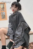 Yipinpay Spring Women vest Knitted Vintage fashion Loose Oversize V-neck pullovers Vest Match Plaid shirt Korean style female top