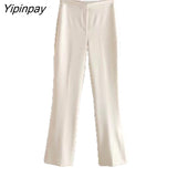 Yipinpay 2Pcs Ladies Solid Blazer Sets 2023 Pretty Strapless Single Breasted Tops+Slit Straight Trousers Basic Zipper Pants